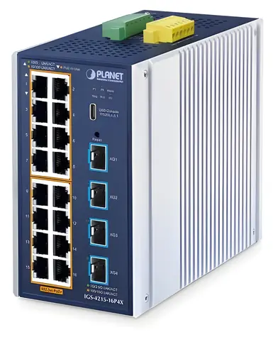 PLANET IGS-4215-16P4X / Switch průmyslový / 16x Gigabit RJ-45 PoE 802.3at / 4x 10G SFP+ / L2+ / IP30