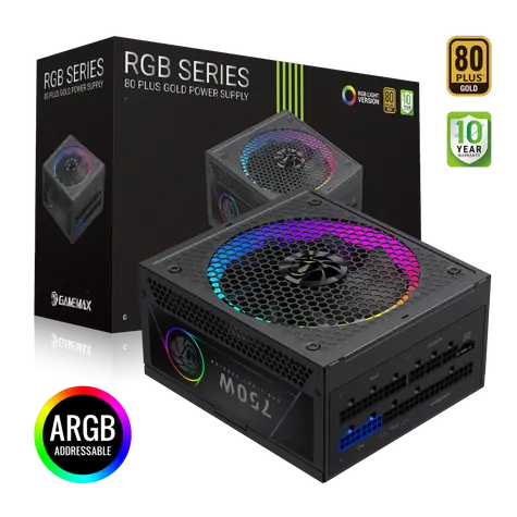 Gamemax RGB 750G / Zdroj ATX / 750W / 80 PLUS Gold / plně modulární / RGB podsvícení