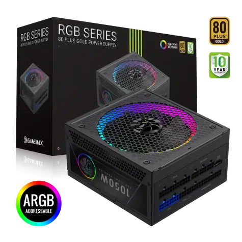 Gamemax RGB 1050G / PC zdroj / ATX / 1050W / 80 Plus Gold / Plně modulární / RGB