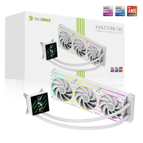 Gamemax HAILSTORM 360 LCD bílá / Komplet vodního chlazení CPU / 360 mm / LCD displej
