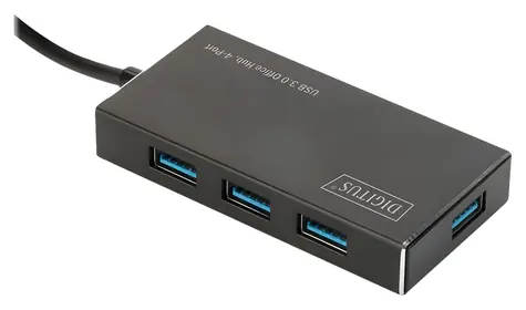 Digitus DA-70240-1 / USB hub / 4 porty / USB 3.0 / hliníkové tělo / napájecí adaptér 5V/2A