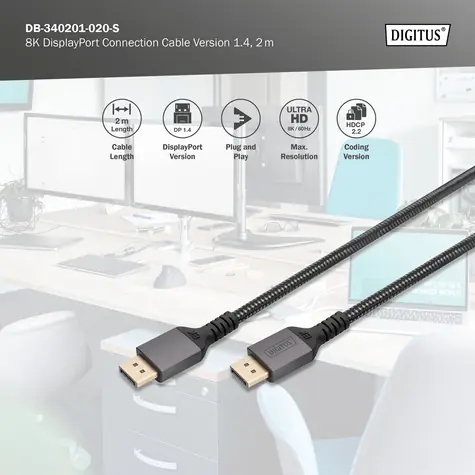 Digitus DisplayPort DP/M - DP/M černý / Kabel / DisplayPort 1.4 / 8K / 2 m / pozlacené konektory