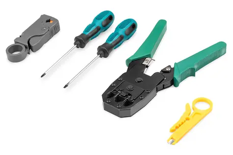 Digitus DN-94027 / Sada síťového nářadí / 12 dílů / LAN tester / krimpovací kleště / nylonové pouzdro
