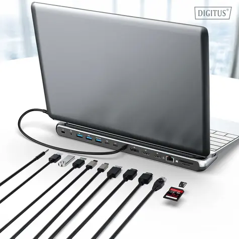 Digitus USB-C 8K / Dokovací stanice / 12 portů / 8K/30Hz / RJ45 / SD/microSD čtečka / USB-C PD