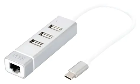 Digitus USB-C Hub / USB hub / 3 porty USB / Fast Ethernet LAN adaptér