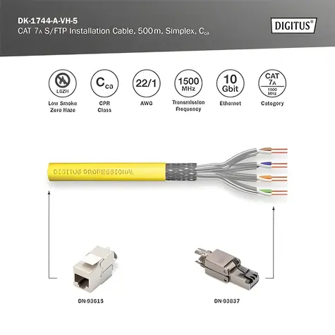 Digitus CAT 7A S-FTP / Instalační datový kabel / 500 m / Simplex / Cca