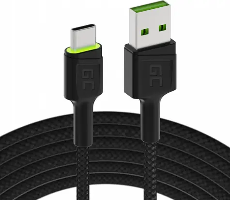 Green Cell GC Ray zelená / Kabel USB-A - USB-C / 2 m / podsvícený / Quick Charge 3.0