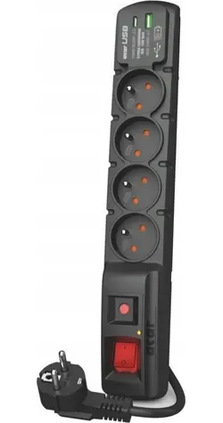Acar F4 černá / Přepěťová ochrana / 4 zásuvky / 1,5 m