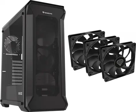 Genesis Irid 505 V2 černá + Oxal 120 3-pack / PC skříň / ATX, micro-ATX, mini-ITX / USB 2.0/3.0 / 3x ventilátor 120mm