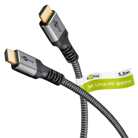 Goobay Plus 65263 šedá / HDMI kabel / HDMI 2.1 Ultra High Speed / 8K 60Hz / 48 Gbit/s / 5 m