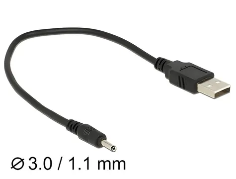 Delock DC 3,0 x 1,1 mm 27 cm / Napájecí kabel / USB Typ-A / samec