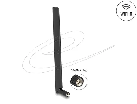 Delock WiFi 6 RP-SMA samec černá / Anténa / 3-6 dBi / Všesměrová / Otočný kloub
