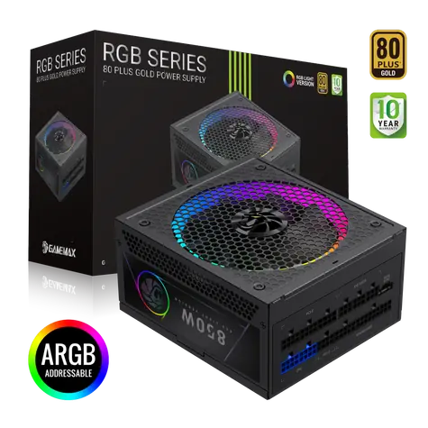 Gamemax RGB 850G / Zdroj / ATX / 850W / 80 Plus Gold / RGB / Plně modulární