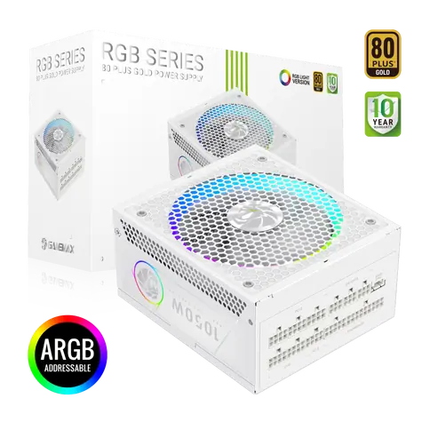 Gamemax RGB 1050G WH bílá / PC zdroj / ATX / 1050W / 80 Plus Gold / Plně modulární / RGB