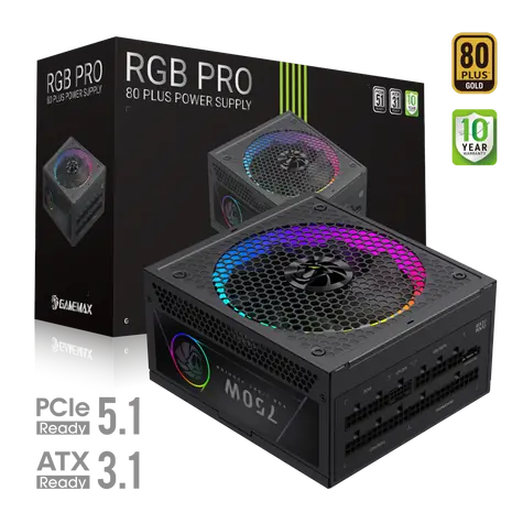 Gamemax RGB PRO 750G / Zdroj / ATX / 750W / 80 Plus Gold / RGB / plně modulární