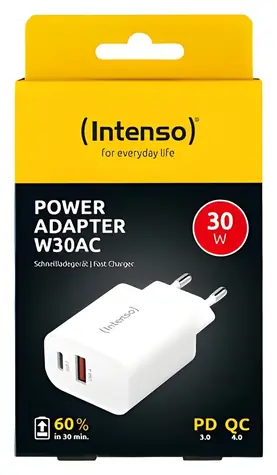 Intenso 30W bílá / Nabíječka / USB-C + USB-A / PD 3.0, QC 4.0 / 2x výstup