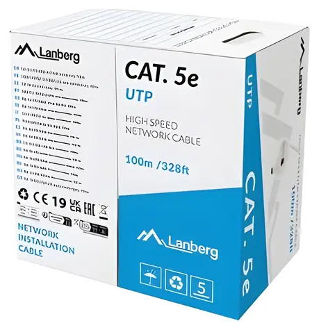 Lanberg LAN kabel CAT5E UTP 100 m šedá / Instalační kabel / Drát CU / Fluke Passed
