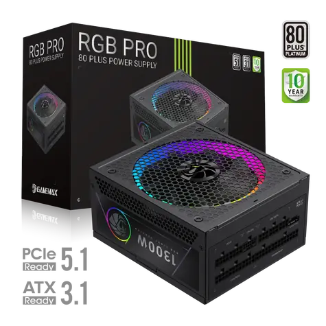 Gamemax RGB PRO 1300P / Napájecí zdroj / 1300W / 80 PLUS Platinum / Full Modular / RGB