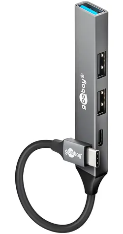 Goobay 74459 světle šedá / USB hub / USB-C / 4 porty / USB-A / 5 Gbit/s