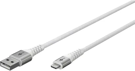 Goobay bílá / Datový kabel / USB-A - Lightning / textilní opletení / kovové konektory / 2 m