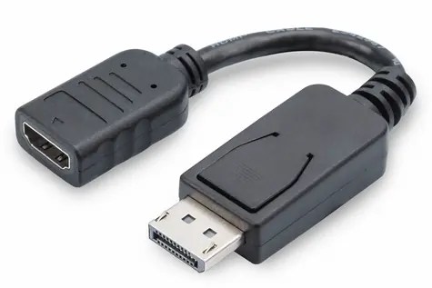 Digitus DP-HDMI A M/F černá / Redukce / DisplayPort - HDMI / 0,15 m / s blokováním