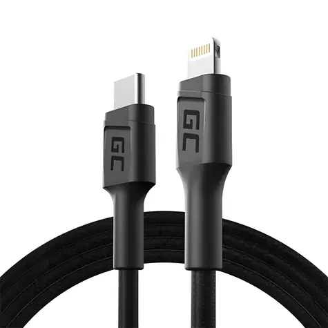 Green Cell Power Stream černá / Nabíjecí a datový kabel Lightning - USB-C / MFi / 1 m