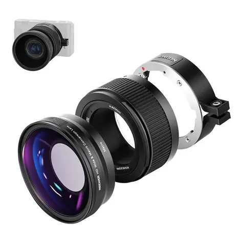 Neewer Širokoúhlý a makro objektiv černý / pro Sony ZV1 / 2v1 / 18 mm / makro 10x / CNC hliník