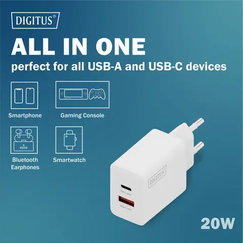 Digitus 20W / Nabíječka / 1x USB-C / 1x USB-A
