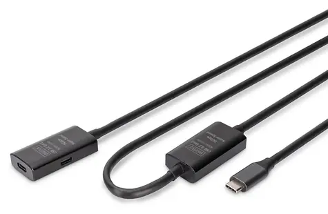 Digitus DA-73109 černá / Aktivní prodlužovací kabel USB-C / USB 3.2 Gen1 5 Gbit/s / 10 m