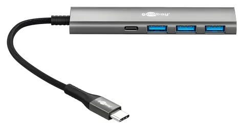 Goobay 76562 šedá / USB Hub / 4 porty / USB-C / 5 Gbit/s / Slim