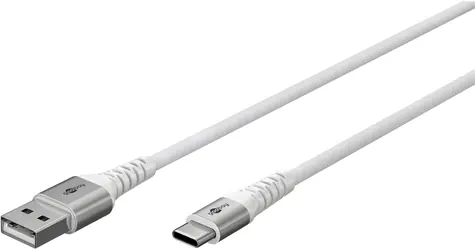 Goobay USB-C - USB-A bílá / Datový kabel / Textilní opletení / Kovové konektory / 1 m