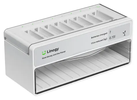 Linogy AA/AAA / Nabíječka baterií / 8 slotů / 40 úložných pozic / USB-C / E-Ink displej