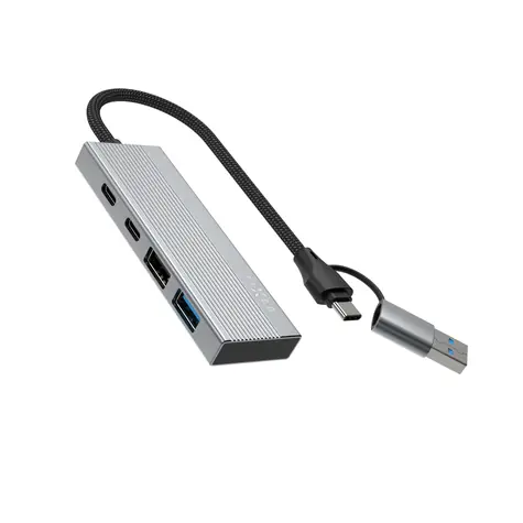 FIXED HUB Port vesmírně šedá / USB-C hub / 4v1 / hliníkový / USB-A adaptér
