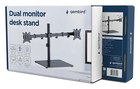 Gembird MS-D2ST-01 černá / Držák 2 monitorů na stůl / 17-32
