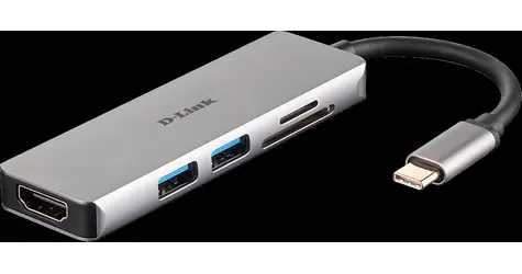 D-Link DUB-M530 stříbrná / USB-C hub / 5v1 / HDMI / 2x USB 3.0 / čtečka SD a microSD karet