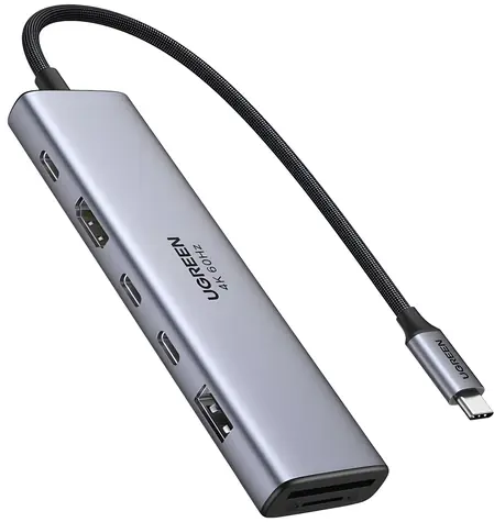 UGREEN Revodok 7v1 USB-C šedá / Dokovací stanice / 1x USB-A 3.2 Gen2 / 2x USB-C 3.2 Gen1 / čtečka karet