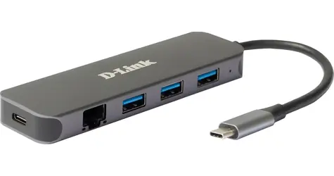 D-Link DUB-2334 šedá / USB-C hub / 3x USB 3.0 / RJ-45 Gigabit LAN / USB-C PD 3.0
