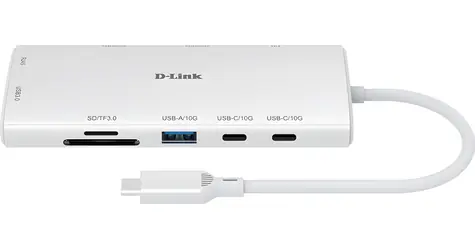 D-Link DUP-A01 šedá / USB-C hub / 10v1 / 2x HDMI 4K / 60 Hz / 2x USB-C / 2x USB-A / RJ-45 / PD 100W / SD/microSD