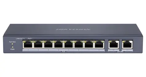 Hikvision DS-3E0310P-E/M / Switch / 8x 100 Mbps RJ-45 PoE / 2x GbE RJ-45 / 60W PoE budget / Extend