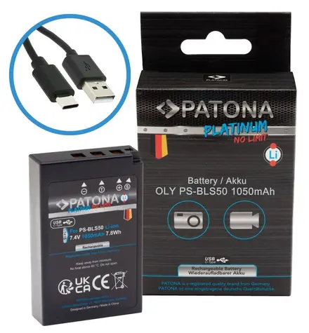 Patona BLS-5/BLS5 / Baterie pro fotoaparát Olympus / 1050mAh / Li-Ion Platinum / USB-C nabíjení