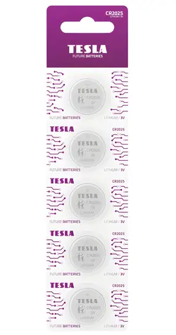 TESLA CR2025 / Lithiová knoflíková baterie / 5 ks / blistr