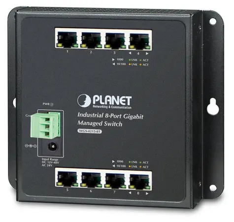 Planet WGS-4215-8T / Switch průmyslový / 8x 1000Base-T / L4 / IP30 / fanless / -40 až 75 °C