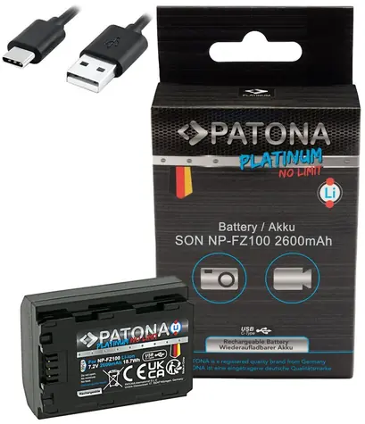 PATONA NP-FZ100 Platinum / Baterie pro foto Sony / 2600 mAh / Li-Ion / USB-C nabíjení