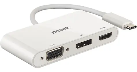 D-Link DUB-V310 bílá / USB-C adaptér / 3v1 HDMI + VGA + DisplayPort / 4K 30 Hz