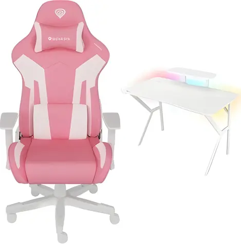 Genesis Nitro 710 + Holm 320 RGB růžovo-bílá / Herní křeslo a stůl / 120×60 cm