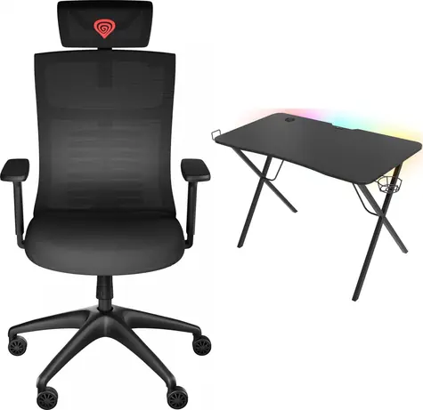 Genesis Astat 200 G2 + Holm 200 RGB černá / Herní křeslo a stůl / 113×60 cm
