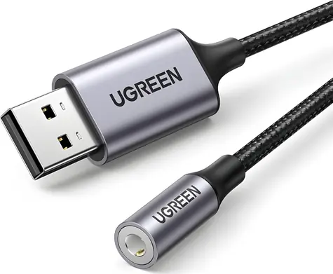 Ugreen 30757 Kabel USB-A - Jack 3,5 mm černo-stříbrná / Audio kabel