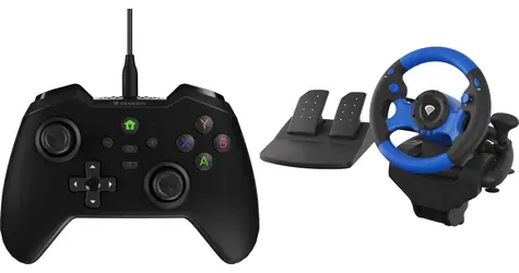Genesis Mangan 300 černá + Seaborg 350 / Sada gamepad a volant / USB / Vibrace