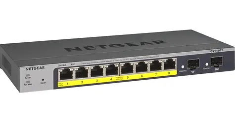 Netgear GS110TPv3 / Switch / 8x GE PoE+ / 55W budget / Smart Managed Pro / Fanless
