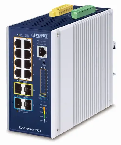 Planet IGS-6329-8UP2S4X / Switch průmyslový / L3 / 8x 1Gb RJ-45 / 2x 2.5Gb SFP / 2x 10Gb SFP+ / PoE 802.3bt 360W